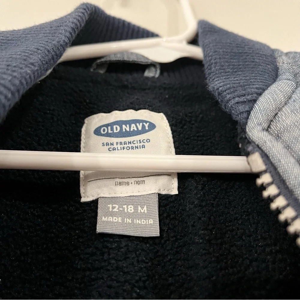 Old Navy Denim Chambray Fleece Winter Vest Jacket Kids Size 12-18 Months